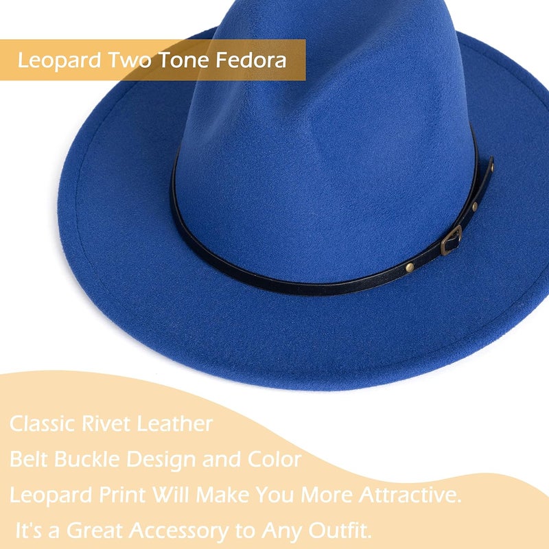 Gossifan Women Two Tone Wide Brim Fedora Felt Panama Hats Classic Belt Buckle - Image 2